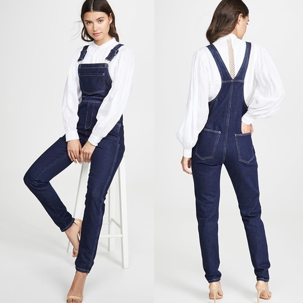 WEWOREWHAT BASIC DENIM OVERALLS DARK WASH XS